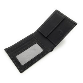 Men's Leather Wallet Flat Minimalist RFID Protection Hunter Leather Slim Design, black, Casual