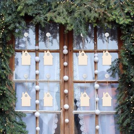 PRETYZOOM Unfinished House Shaped DIY Wooden Cutouts, 20pcs Rustic Wooden House Craft Embellishments with Ropes Farmhouse Christmas Tree Hanging Ornaments for Wedding Home