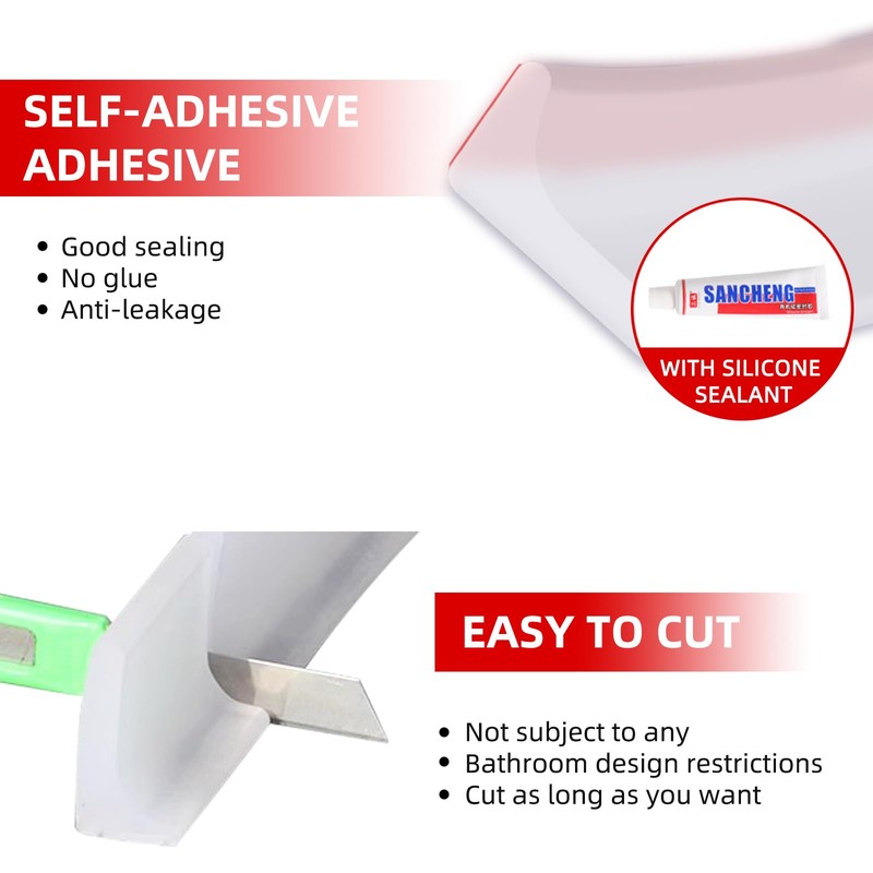 39 Inch Shower Threshold Water Dam, Transparent Flexible Silicone Water