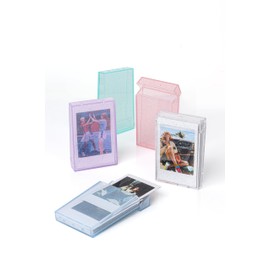 Translucent Photo Storage Box for Instax Mini Film - Acrylic Photo Case with Strap (Green Glitter)