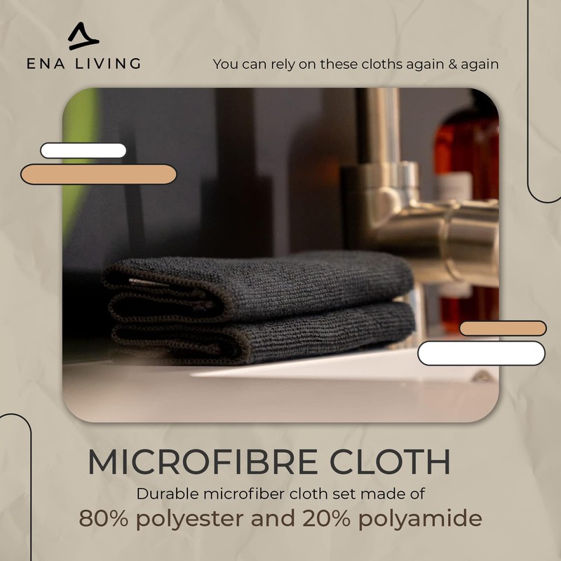 ENA Living 2 Pack Black Microfiber Cloths