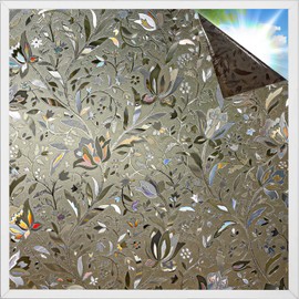 rabbitgoo Window Privacy Film, Decorative Stained Glass Window Film, Heat Blocking Glass Clings, Renter-Friendly Static Cling Frosted Sticker Covering for Home, Taupe Tulip 17.5" x 78.7"