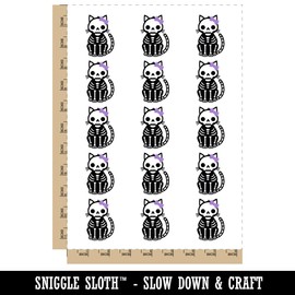 Creepy Cute Girly Cat Skeleton Temporary Tattoo Water Resistant Fake Body Art Set Collection - 15 2" Tattoos (1 Sheet)