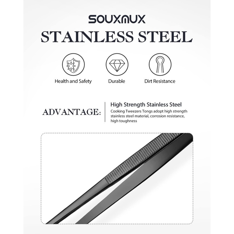 2 Pcs 12-inch Cooking Tweezers Tongs Precision Serrated Tips, Stainless