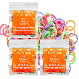 Natural Latex Neon 3 Packs 300 counts 3/8inch Heavy Intraoral Elastic Bands Orthodontic Elastics Dental Rubber Bands Made in US [Heavy 6.5 Oz, 3/8‘’ (9.5mm)]
