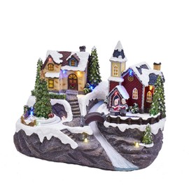 Kurt S. Adler Kurt Adler Battery-Operated Christmas LED Village with Turning Tree Table Piece, Multi