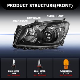 Aosky Halogen Model Headlight Assembly Compatible with 2009 2010 2011 2012 Toyota Rav4, Black Housing with Clear Reflector