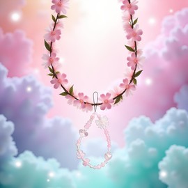 Pink Beaded Phone Charm, Phone Lanyard Mobile Pendant Hand Strap Short Rope Wrist Hand Lanyard, Cell Charms, Car Keychain