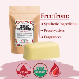 Better Shea Butter Organic Cocoa Butter Raw Unrefined, Food Grade USDA Certified Organic, for Scars, Stretch Marks Cream, Body Butter, Lip Balm and Lotion Bars, 100% Pure 1 lb Block