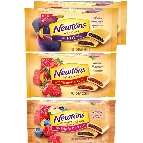 Newtons Soft & Chewy Cookies Variety Pack, Fig Cookies, Strawberry & 100% Whole Grain Wheat Triple Berry, Pack of 4