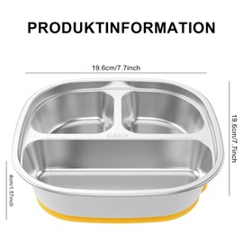 Stainless Steel Plate Baby, Plate with Suction Cup, Stainless Steel Plate Children, Children's Plate with Suction Cup, Baby Plate with Suction Cup, with Smiley Pattern, Three Compartments, Good for