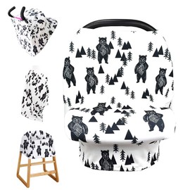 Stretchy Baby Car Seat Cover for Baby Boys and Girls,Multiuse - Nursing Breastfeeding Covers,Shopping Cart/High Chair/Stroller Covers,Infinity Scarf,Car Seat Canopies(Ink Bear)