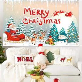 Kaket Merry Christmas Backdrop Banner 180 x 110 CM, Xmas Background Banner for Wall Decoration, Large Merry Christmas Banner for Christmas Party Outdoor Indoor Decorations (180 x 110 CM, Style 1)