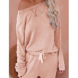 FIOPHY Women's 2 Piece Outfits Lounge Sets Long Sleeve Tops and Jogger Sweatpants Sweats Track Suits Loungewear Pajama Sets - Coral Pink M