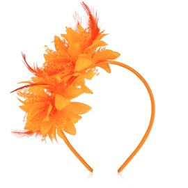 MWOOT Feather Headband with Artificial Flowers, 1920s Fascinator Headpiece for Women, Orange Feather 20s Headband for Carnival, Cocktail, Wedding, Tea Party Accessories