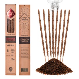 8 pcs Wildly Harvested Thick - Natural Sandalwood Olibanum Incense Sticks, 9” Long - Eco Friendly, Incense Sticks (1hr Burning Time) to Heal & Purify Your Body and Surroundings