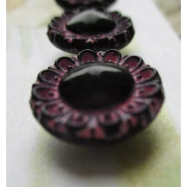 Set of 4~ Vintage 1/2"  black Pink  Lace painted Edge Glass Buttons ~NOS