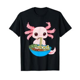 Kawaii Axolotl Eating Ramen Noodles Anime Kids Girls Teens T-Shirt