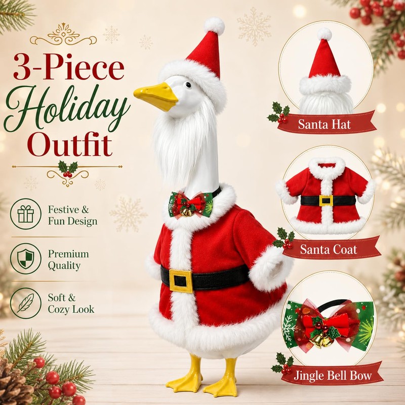 23" Christmas Porch Goose Outfits, Santa Goose Clothes with Bowtie