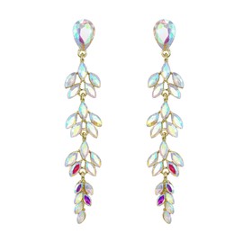EleQueen Floral Leaf Dangle Stud Teardrop Earrings for Women, Waterdrop Crystal Earrings for Prom, Party, Valentines-Day