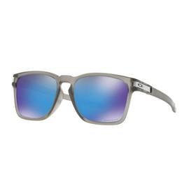 Oakley Men's OO9358 Latch Square Low Bridge Fit Rectangular Sunglasses, Matte Grey Ink/Prizm Sapphire, 55 mm