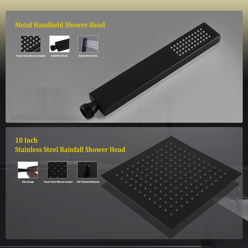 All Metal 12" Rainfall Shower Head with Handheld Spray Combo,