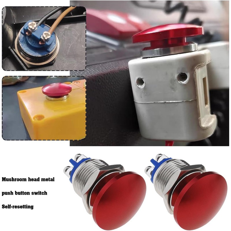 2Pcs Mushroom Head Button Switch Waterproof Push Button Switch Aluminum
