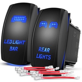 Nilight 2 Pack Rear Lights Rocker Switch Led Light Bar Switches 5Pin Laser On Off SPST switches 20A/12V 10A/24V Blue with Jumper Wires Set for Cars Trucks RVs