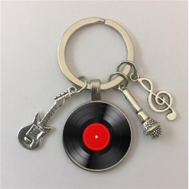 HADWAO Simple Classic Record Keychain Guitar Record Microphone Note Music Key Chain Music Symbol Key Ring Keyfob for Bag Purse Wallet Cellphone or Car Pendant