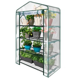 Greens Word Extra Wide Version 4-Tier Mini Greenhouse for Indoor Outdoor, PVC Cover Steel-Frame Hothouse, Small Green House for Seed Starting, Plants, Growing Mushrooms, Vegetables and Herbs-G310A00