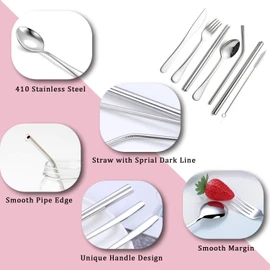 9 Piece Portable Stainless Steel Cutlery Set (Pink)