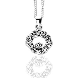 Celtic knot Irish Claddagh Pendant Necklace,Free Engraving,Solid 925 Sterling Silver,Quality -KIMNKIM E22-1