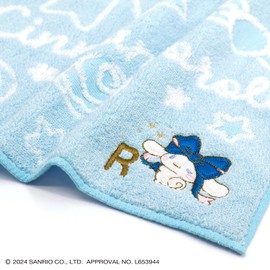 Towel Museum Sanrio Big Ribbon Cinnamon Roll Towel Handkerchief BR Blue Initial R 28-2030070 Approx. 9.8 x 9.8 inches (25 x 25 cm)