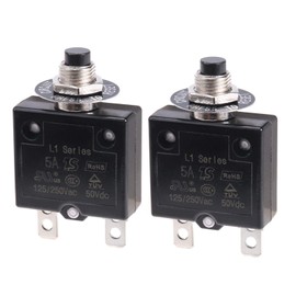 RKURCK Thermal Circuit Breaker 5 Amps, Thermal Overload Protector L1 Series 125-250V AC 50V DC Push Button Manual Reset Circuit Breaker 5A 2 Pcs
