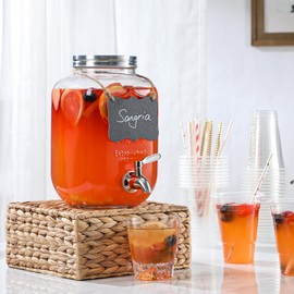 1 Gallon Glass Beverage Dispenser, 18/8 Stainless Steel Spigot and Lid - Glass Drink Dispensers for Parties - Mason Jar Drink Dispensers with Lids - Laundry Detergent Holder