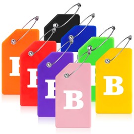 8 Pcs Luggage Tags for Suitcases, 26 Initial Letter Travel Luggage Baggage Identification Labels ID Tags Fully Bendable Tags with Stainless Steel Loop (Letter B, Colorful)