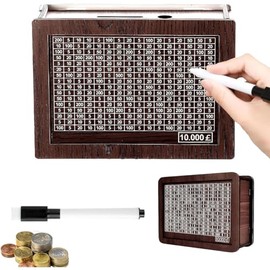 Cash Vault Wooden Savings Box,10000 Savings Challenge Box Wooden Cash Saver Money Box,Cash Saving Box Wooden Money Box with Money Target and Numbers (deep brown)