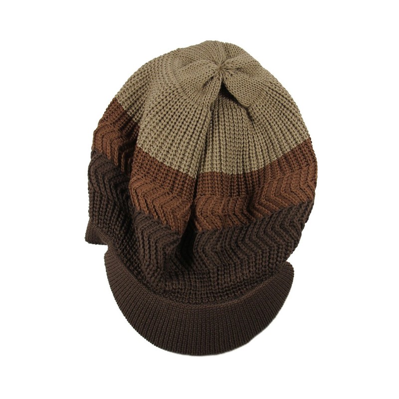 Knitted Cotton Rasta Slouchy Beanie Visor, Khaki/Brown/Dark Brown, One Size-X-Large
