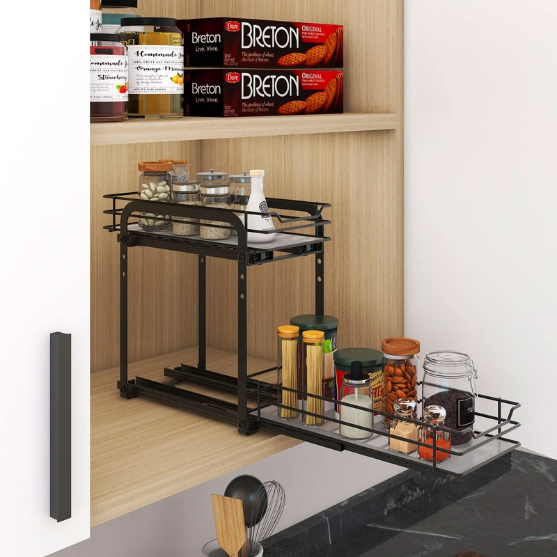 BOIVSHI Spice Rack Organizer for Cabinet, 2 Tier Pull Out