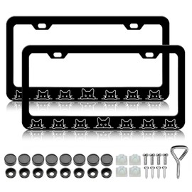 Black Cat License Plate Frames - 2 Pack Pet Animal Stainless Steel License Plate Holder Covers,Rust-Proof Waterproof Car Decorative Tag Frames for Standard US 12x6 Inch