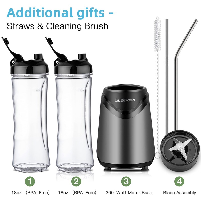 La Reveuse Smoothie Blender Personal Size 300 Watts with 2