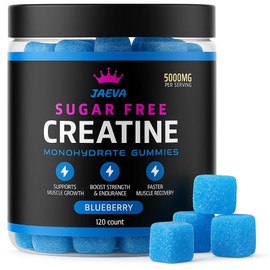Jaeva Sugar Free Creatine Monohydrate Gummies 5g, 5000mg for Men & Women, Blueberry - 120 Count, Pre Workout Chews for Energy Boost, for Building Muscle and Strength, Vegan, Non-GMO