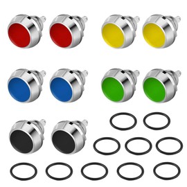 QitinDasen 10 x Premium 12 mm Round Head Momentary Push Button Switch, 2-Pin Screw Clamp Metal Push Button Switch, IP65 Waterproof Lockless Push Button Switch (5 Colours)