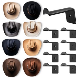 Aoodaily 2.8 Inch Hat Hooks for Wall - (8 Pack) Cowboy Hat Rack, Strong Adhesive Cap Holder, Organizer for Baseball Caps, Western Room Decor - Black