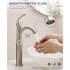 HOIGY Brass Vessel Faucet Brushed Nickel, 1 Hole Tall Faucet for Bathroom Sink with Single Handle, Pop Up Drain & cUPC Water Hoses, Classic Aerator Style for Vessel Sink, 5 Mins Quick Installation