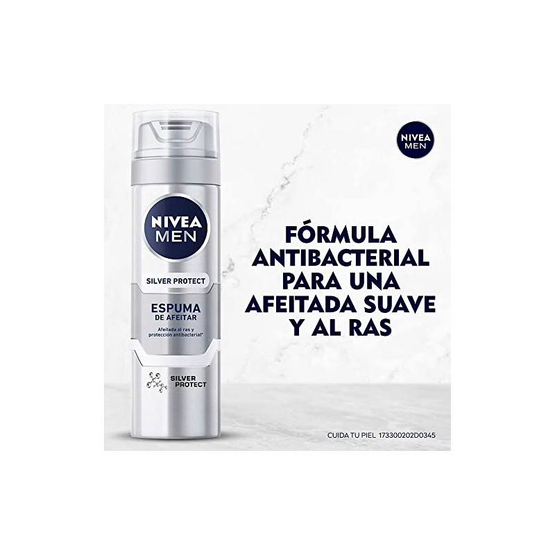 NIVEA MEN Espuma para Afeitar Silver Protect (200 ml) Antibacterial