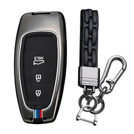 KUNIO Key Case Suitable for Hyundai Tucson NX4 Ioniq 5 Santa Fe Nexo 2021 2022 2023 Protective Metal Housing Key Cover Key Fob 3 Buttons Black