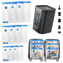 Gyreuni Travel Vacuum Storage Bags Combo Portable Wireless Electric Pump,9 Pack Compression Bags for Travel,Space Saver Vacuum Storage Bags for Clothing and Luggage