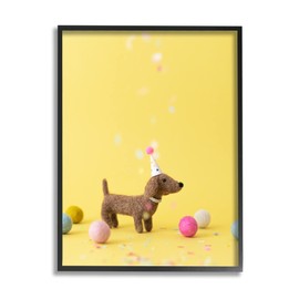 Stupell Industries Yellow Dachshund Party Hat Dog Framed Giclee Art, Design by Lemon & Sugar