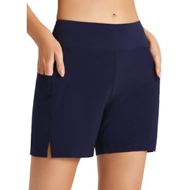 BALEAF Women's Swim Shorts 2024 Tummy Control Swimsuit Bathing Suit Bottoms 5" High Waisted Swimming Board Tankini Shorts Navy Blue XL